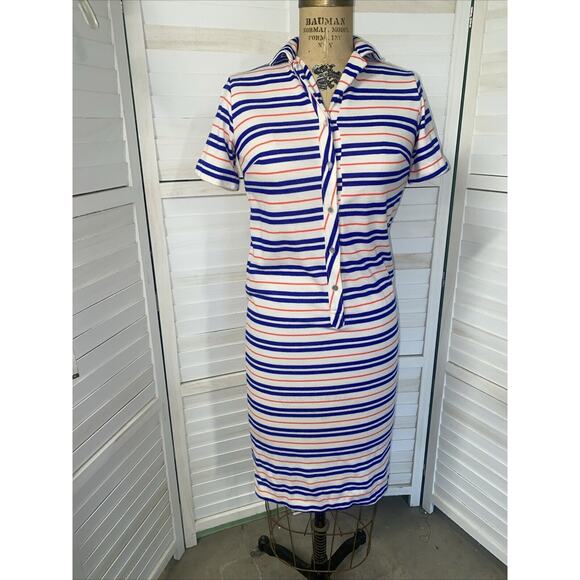 Vintage Lady Bayard 60s Striped Shirt Dress Sheath Pencil Knit Belted Small/Med - Picture 7 of 8